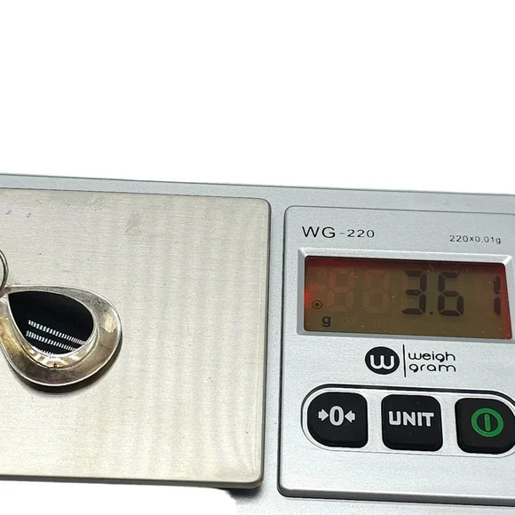 ROMA 925 Sterling Silver Black Onyx Stone Teardrop Pendant Vintage - Picture 5 of 5